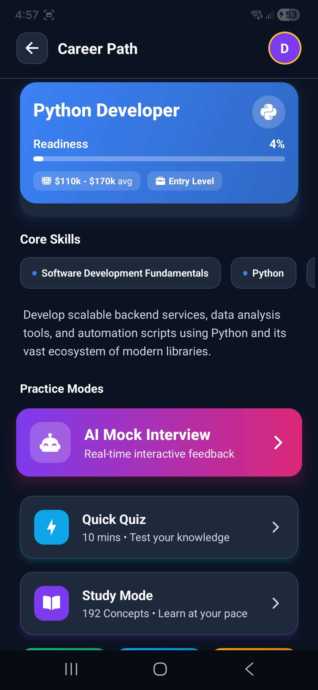 IT Interview App - Choose Your Path