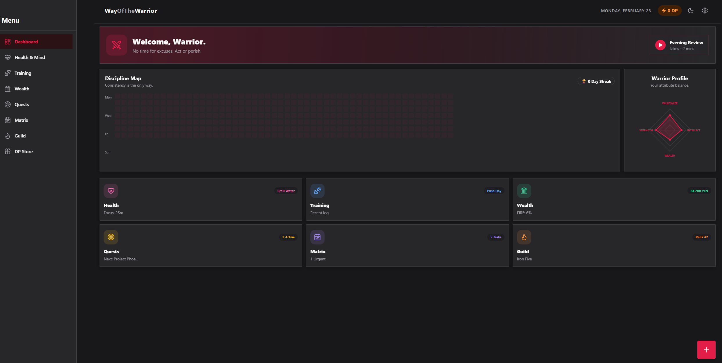 Way of the Warrior Web Dashboard